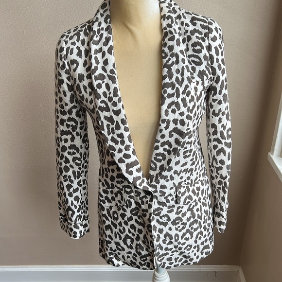 J Crew Leopard Animal Print Linen Blend Blazer Size 00 New ST2925 - Picture 3 of 3